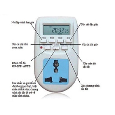 Ổ cắm hẹn giờ lập trình điện tử AL-06 220v -10A có pin nuôi cài 1 lần dùng mãi mãi (Trắng phối xanh)công tắc hẹn giờ, ổ cắm