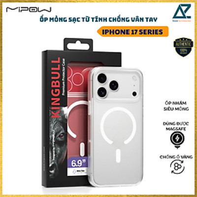 Ốp Lưng Nhám Siêu Mỏng Magnetic Mipow Kingbull Super Slim cho iPhone 17 Series, Chống Vân Tay_ Hàng chính hãng