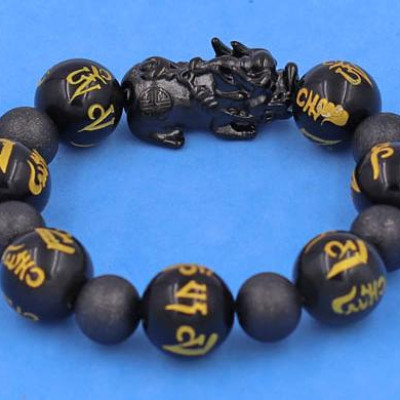 Chuỗi Tỳ Hưu inox mix Thạch Anh Đen Khắc Lục Tự Kim Ngôn 16 ly phối 6 bi - hợp mệnh Mộc, mệnh Thủy - Chuỗi size XXL