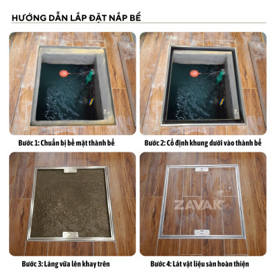 Nắp Bể Ngầm Trong Nhà 40x40cm Inox 304 ZAVAK MHIs-40 Nắp bể nước âm sàn, Nắp hố ga Inox 304