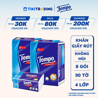 Combo 2 Lốc Khăn Giấy Gói Rút Tempo Không Mùi (Lốc 4 Gói)