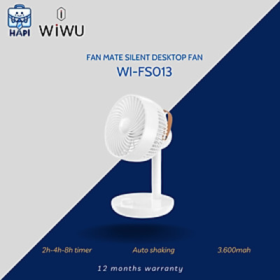 Quạt Mini Tích Điện hàng chính hãng WiWU FAN MATE Wi-FS013: Tự động xoay 120 độ, 4 cấp gió, chế độ hẹn giờ