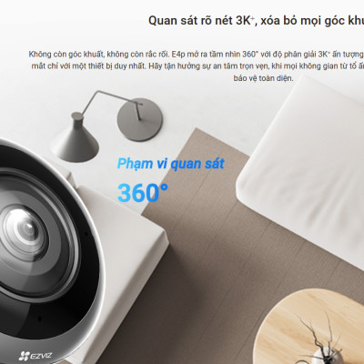 Camera Wifi mắt cá trong nhà EZVIZ E4P 3K (3K+), 4 micro đa hướng, đàm thoại rõ ràng - Hàng chính hãng