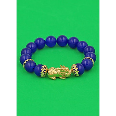 Vòng tay Thạch Anh Xanh Dương 12 ly - cẩn Tỳ Hưu Phong Thủy inox vàng VTAXDTHBKV12