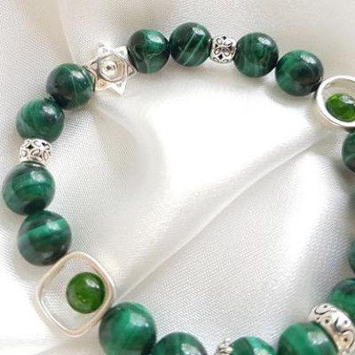 Vòng Tay Laliz Mệnh Mộc, Hỏa Đá Khổng Tước 8ly Cham Bạc Hồ Lô - TAR.17