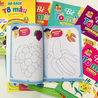 Bộ Sách Tô Màu Nhiều Chủ Đề Song Ngữ Anh -Việt Cho Trẻ Em 3 - 4 Tuổi (Túi 8 Cuốn)