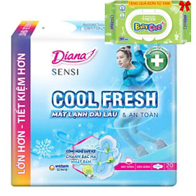 Gói Lớn 20 Miếng -  Combo 4 Gói Băng vệ sinh Diana Sensi Cool Fresh Siêu mỏng cánh 20 miếng - Date luôn mới