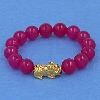 Chuỗi đeo tay thạch anh đỏ mận 12 ly - cẩn Tỳ Hưu inox vàng VTAOATHV12 - hợp mệnh Hỏa, mệnh Thổ