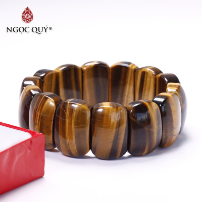 Vòng tay đá thạch anh mắt hổ vàng nâu bản lớn  24x15mm mệnh thổ, kim - Ngọc Quý Gemstones