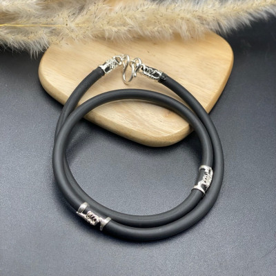 Dây Chuyền Vòng Cổ Nam Cao Su Bọc Bạc 925 Chính Hãng BẠC HIỂU MINH DCS043 