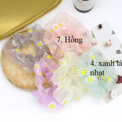 Combo 4 dây cột tóc vải Scrunchies vải lưới hoa cúc