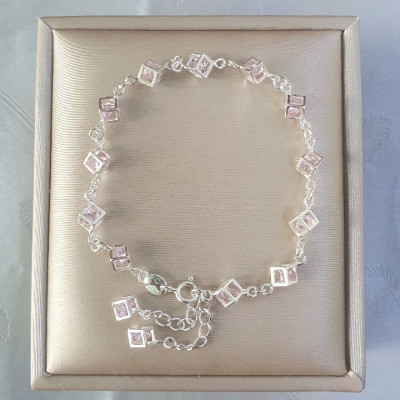 Vòng Tay Lắc Tay Nữ Đính Đá Hộp Lập Phương BẠC HIỂU MINH LTU564