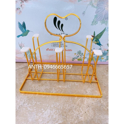 Giá úp cốc chữ nhật  Inox mạ vàng 