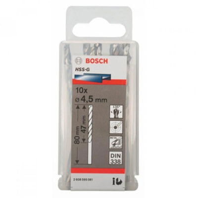 MŨI KHOAN SẮT BOSCH HSS-G 4.5MM (HỘP 10 MŨI) - Hàng chính hãng