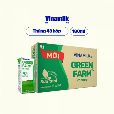 Thùng 48 hộp Sữa Tươi Tiệt Trùng Vinamilk Green Farm có đường 180ml