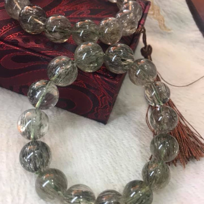 VÒNG NAM VIP 14,5LY  ĐÁ THẠCH ANH TÓC XANH TRONG THẲNG MƯỢT SANG ĐẲNG CẤP  HỢP CÁC ANH MỆNH MỘC HỎA THỦY