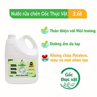 Nước Rửa Chén Gốc Thực Vật Peace Mass Công Nghệ Enzyme Rửa Sạch & Không Lưu Mùi (Thuộc nhóm Sản phẩm Lành tính)) Can 3.6 Lít