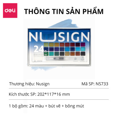 [PHIÊN BẢN MỚI] Màu Nước Dạng Nén Cao Cấp 24 Màu Nusign - Kèm Bút Vẽ, Bông Mút Chuyên Nghiệp, Màu bền, đậm, Dễ Loang Màu