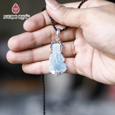 Mặt dây chuyền phật bà aquamarine bọc bạc 40.5x18mm mệnh thủy, mộc - Ngọc Quý Gemstones