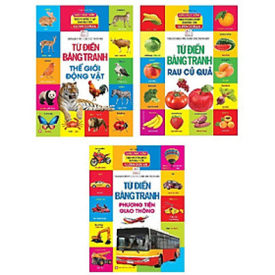 Sách - Combo từ điển bằng tranh Thế giới động vật+ Rau củ quả+Phương tiện giao thông + Tặng truyện tranh cho bé