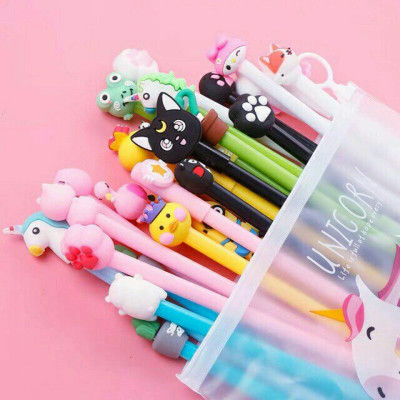 Set 20 bút mực gel mực xanh nắp hình thú dễ thương 