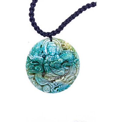 Mặt Dây Chuyền Phật Bà Quan Âm Cưỡi Rồng Đá Chalcedony đường kính 52mm mệnh hỏa ,mộc - Ngọc Quý Gemstones