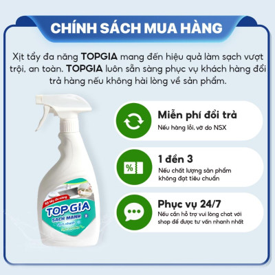 Combo 3 chai xịt tẩy đa năng TOPGIA 500ml làm sạch vết bẩn, khử mùi, kháng khuẩn hiệu quả.