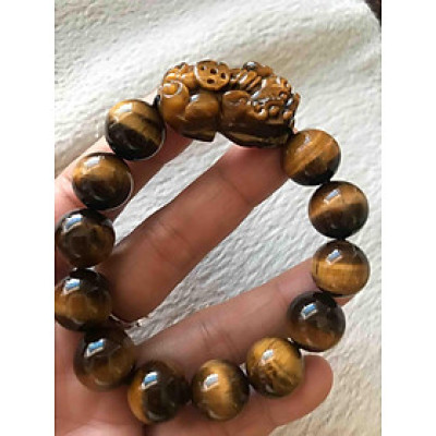 VÒNG TỲ HƯU VÀNG NÂU ĐẬM SẬM ĐẸP 14MM NAM MỆNH KIM THỔ THUỶ