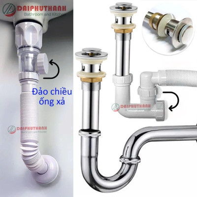 Bộ Xả Lavabo Xi Phông Thoát Nước Nhiều Loại Inox Và Nhựa - Kiểu nút nhấn, dùng cho lavabo có lỗ chống xả tràn