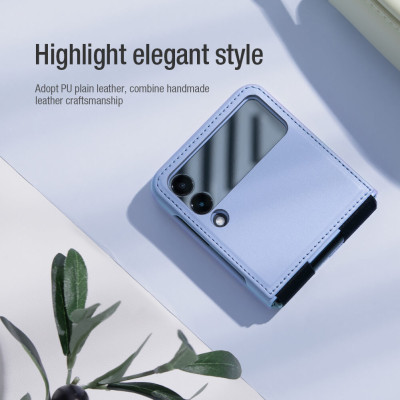 Case bao da chống sốc cho Samsung Galaxy Z Flip 3 trang bị chân chống giá đỡ điện thoại hiệu Nillkin Qin Vegan (bảo vệ máy cực tốt, chất liệu da thật cao cấp, thiết kế thời trang cá tính) - hàng nhập khẩu