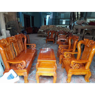 ​Bộ bàn ghế giả cổ trạm đào gỗ sồi nga