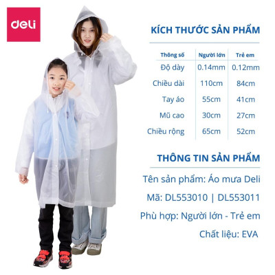 Áo Mưa Trong Suốt Deli Cho Người Lớn Và Trẻ Em - Vải Chống Thấm Cao Cấp - Dáng Dài Thời Trang - DL553010 / DL553011