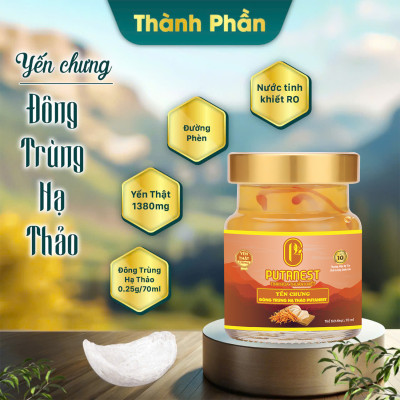 Yến chưng Đông trùng hạ thảo PUTANEST hộp quà tặng cao cấp 12 hũ 70ml đẹp da tăng sức đề kháng