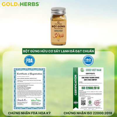 Hàng chính hãng - Bột gừng hữu cơ sấy lạnh GoldzHerbs, 100% nguyên chất, gia vị nấu ăn – 50g
