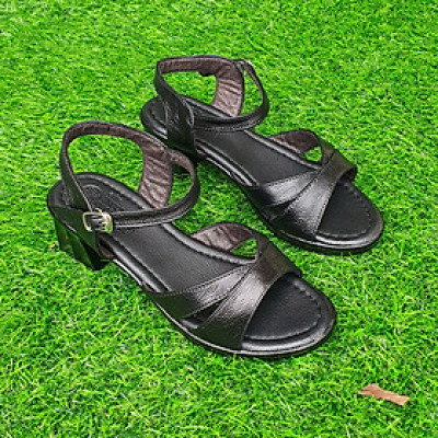 Giày quai hậu gót vuông 5cm Pu nhẹ Trường Hải da bò thật XD148V