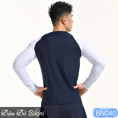 Áo bơi nam dài tay chống nắng cao cấp, thun bơi lạnh chuẩn đẹp co giãn cao mịn mát, khóa kéo mượt mà dễ mặc, có size lớn đến 90kg | BN040