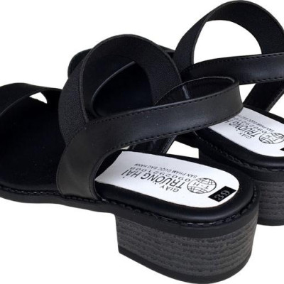 Giày sandal nữ Trường Hải gót vuông 4cm màu đen đế cao su mềm dẻo chống trơn thời trang cao cấp XDN236