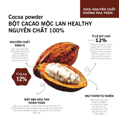 Bột Cacao Nguyên Chất 100% đậm vị Mộc Lan Healthy - 250g, 500g