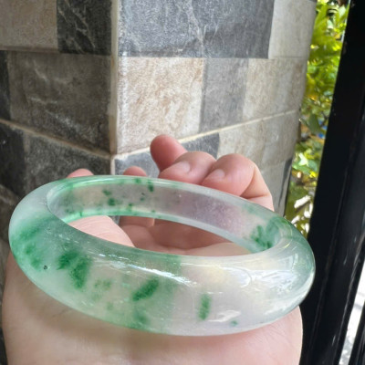 Vòng Tay Nữ Bản Hẹ Đá Mã Não DuLong Trắng Xanh Rong Biển Trong Bóng Đẹp Ni 53mm Cao 13mm Dầy 8mm Nữ 50kg - 55kg đeo Món quà tặng Nữ đeo tay xinh rẻ đẹp ý nghĩa ạ