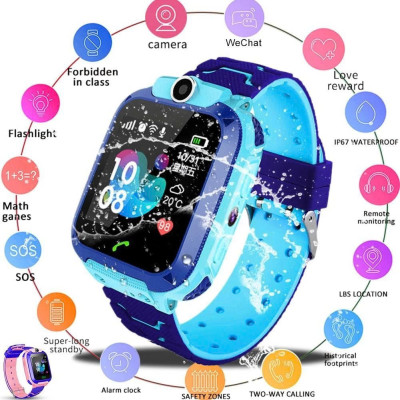 Đồng Hồ Thông Minh Trẻ Em Chống Nước Chuẩn IP67 Watch Q12 MÀU XANH - Hàng nhập khẩu