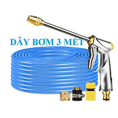 Bộ dây vòi xịt nước rửa xe,tưới cây .tăng áp 3 lần,loại 3m,5m 206701-2đầu đồng,cút,nối đồng+ tặng túi đựng bút 