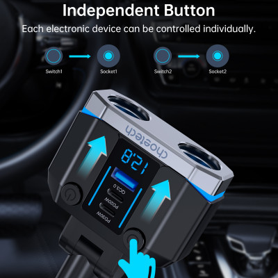 Tẩu sạc Choetech TC0020  đa năng mở rộng có 2 cổng Type C + 1 cổng Usb công suất 200w (Hàng chính hãng)