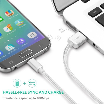 Ugreen UG30656US134TK 1.5M màu Trắng Cáp sạc truyền dữ liệu USB 2.0 sang MICRO USB đầu mạ vàng - HÀNG CHÍNH HÃNG