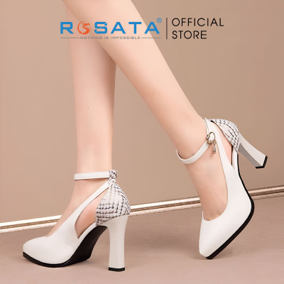 Giày nữ quai cài họa tiết sau gót ROSATA RO616 - 8p - Đen,Trắng - HÀNG VIỆT NAM - BKSTORE