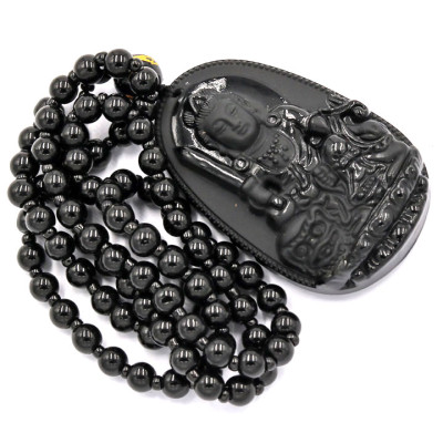 Vòng cổ Văn Thù Bồ Tát thạch anh đen 6 cm MDS3