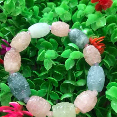 Vòng tay đá Lu Beryl đa sắc màu tự nhiên  Size vòng 12mm   Chất liệu đá tự nhiên màu hồng xanh tươi Nữ tất cả các mệnh ạ