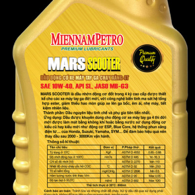 Dầu Nhớt MiennamPetro Mars Scooter 4T 10W-40 API SL JASO MB 800ml Bảo Vệ Liên Tục Động Cơ Xe Máy Tay Ga 4 Thì