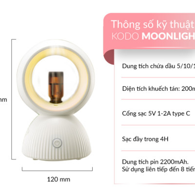 KODO MOONLIGHT - Máy Khuếch Tán Tinh Dầu Phun Sương Không Cần Nước, Diện Tích 200m2, Sạc Pin