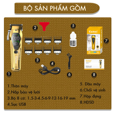 Tông đơ cắt tóc chuyên nghiệp Kemei KM-1698 lưỡi cắt mạ carbon DLC cao cấp công suất siêu mạnh 10W - Chính hãng