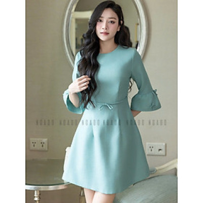 Đầm xanh mint tay chuông NGADO , đầm kiểu Nữ , đầm công sở , dự tiệc